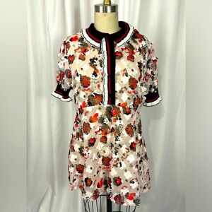 Eva Franco Sheer Floral Collared Babydoll Dress Small Medium 4